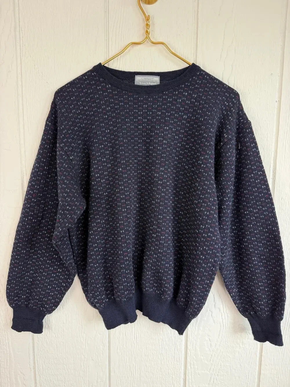 Vintage 90s Library Tricot St Raphael Wool Sweater L Speckled Knit Grandpa